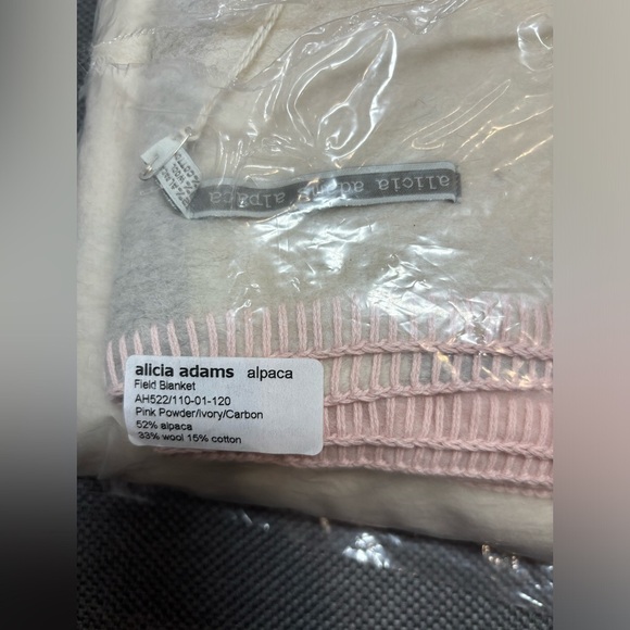 ALICIA ADAMS ALPACA field blanket pink ivory grey, pink stitching. NWT. - Picture 4 of 10